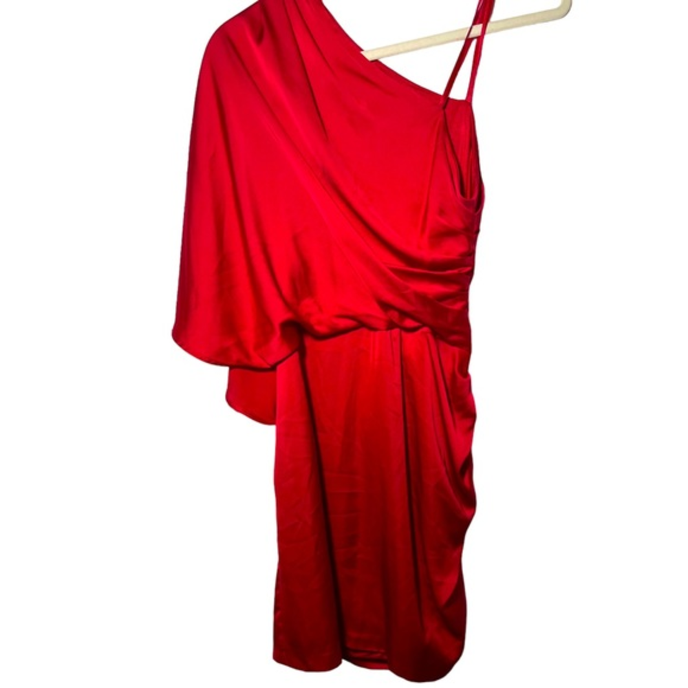 Cache Cherry Red One Shoulder Ruched Dress